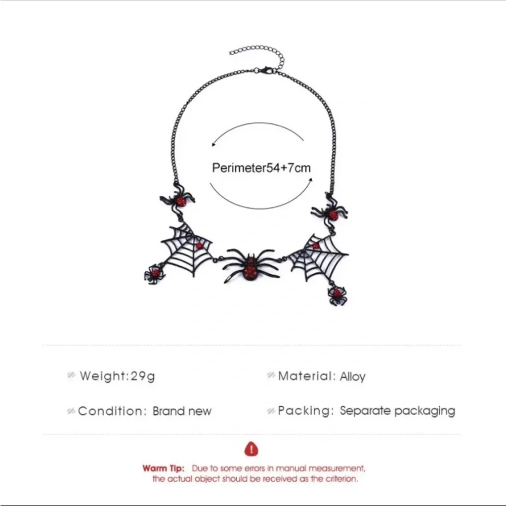 Gothic Black Spider Web Pendant Necklace Women Clavicle Chain Halloween Gifts - Picture 9 of 9
